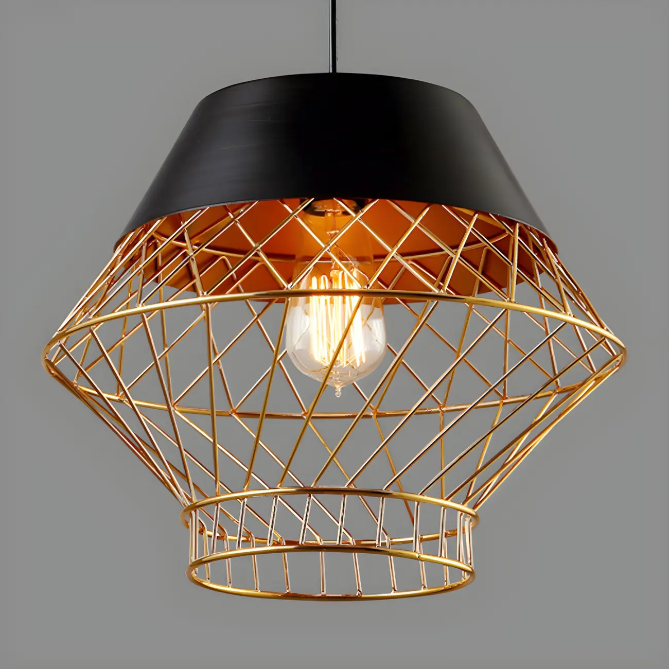 Modern Jug Shaped Gold Caged Pendant Light for Kitchen Island Image - 3 | homeyfad