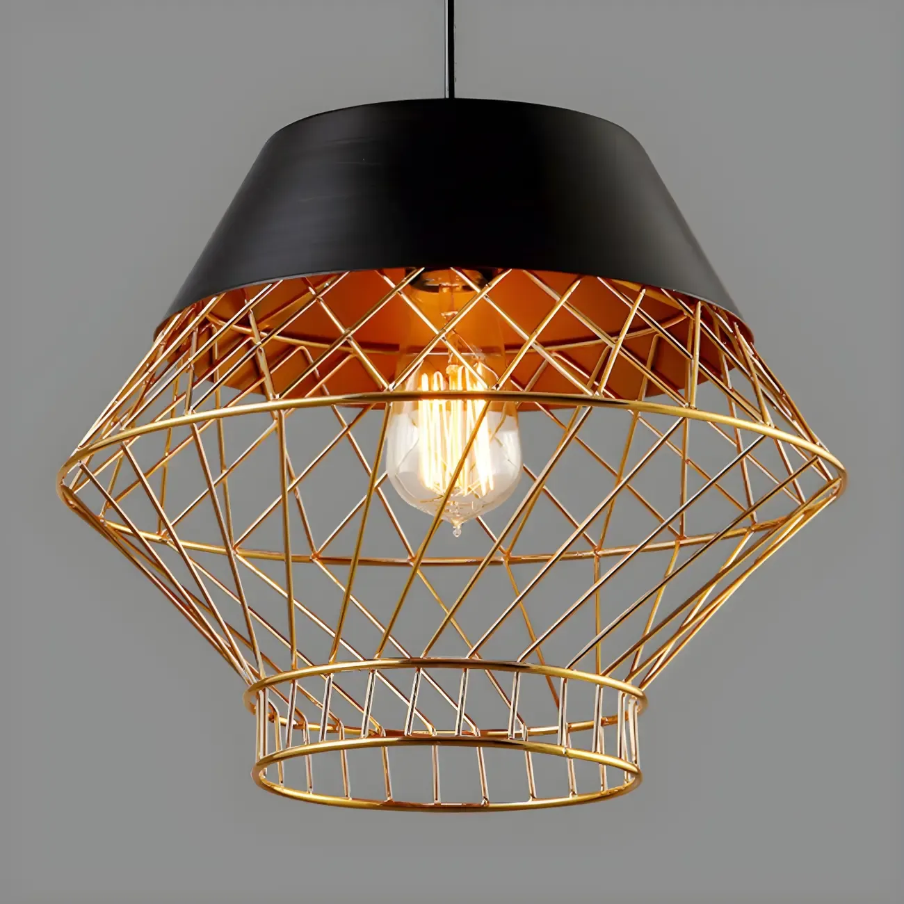 Modern Jug Shaped Gold Caged Pendant Light for Kitchen Island Image - 3