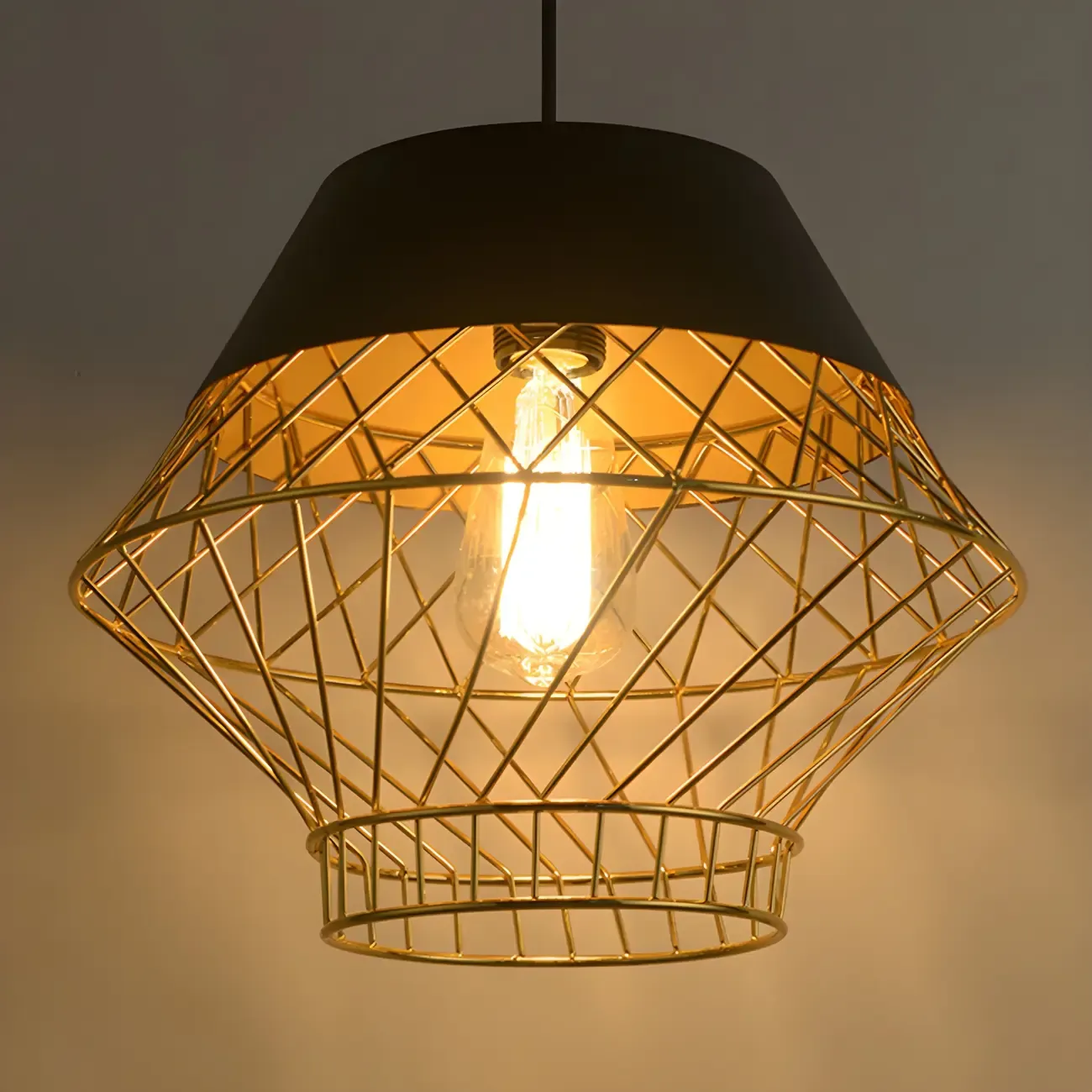 Modern Jug Shaped Gold Caged Pendant Light for Kitchen Island Image - 7