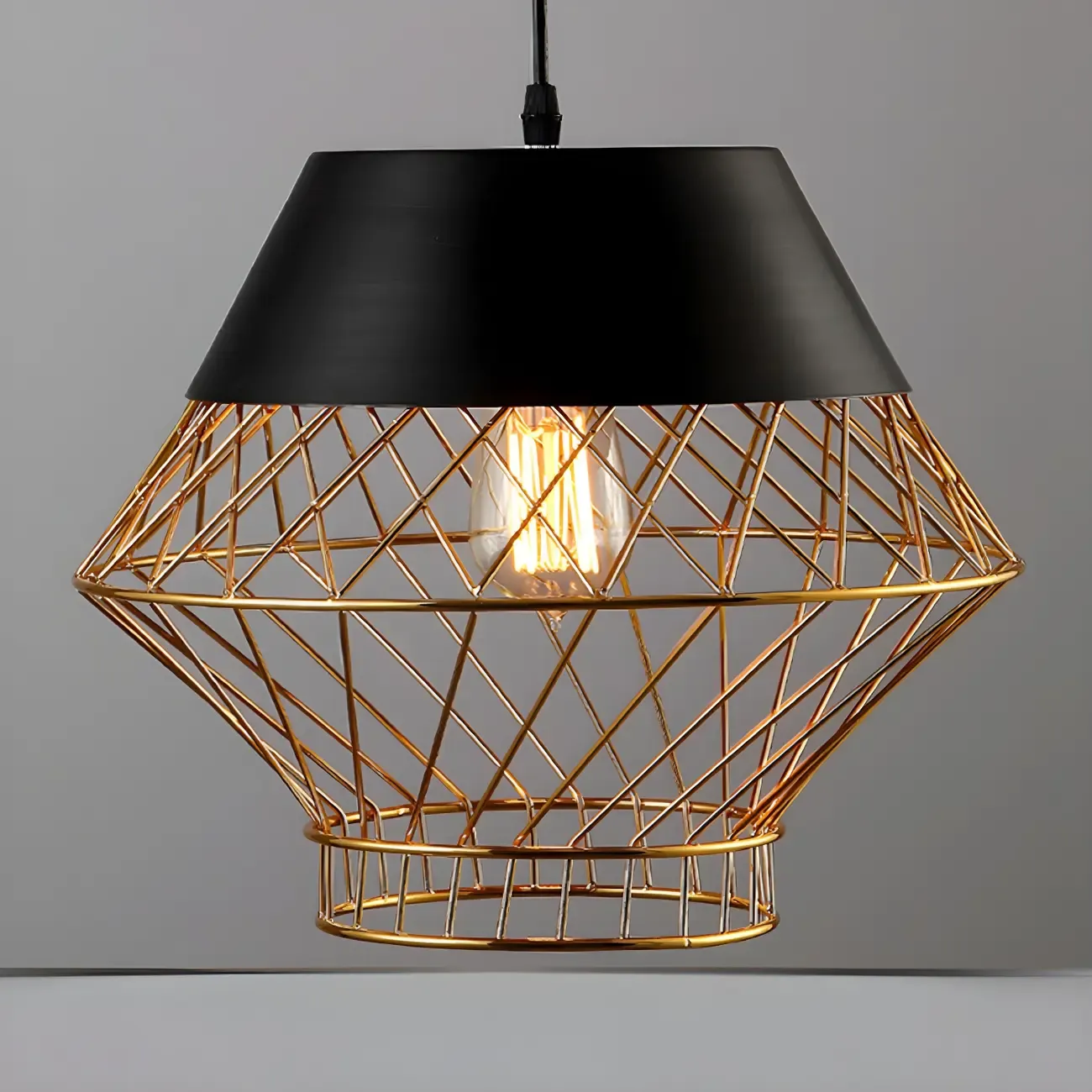Modern Jug Shaped Gold Caged Pendant Light for Kitchen Island Image - 8