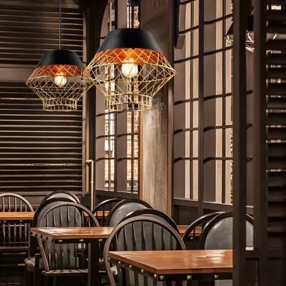 Modern Jug Shaped Gold Caged Pendant Light for Kitchen Island Image - 10