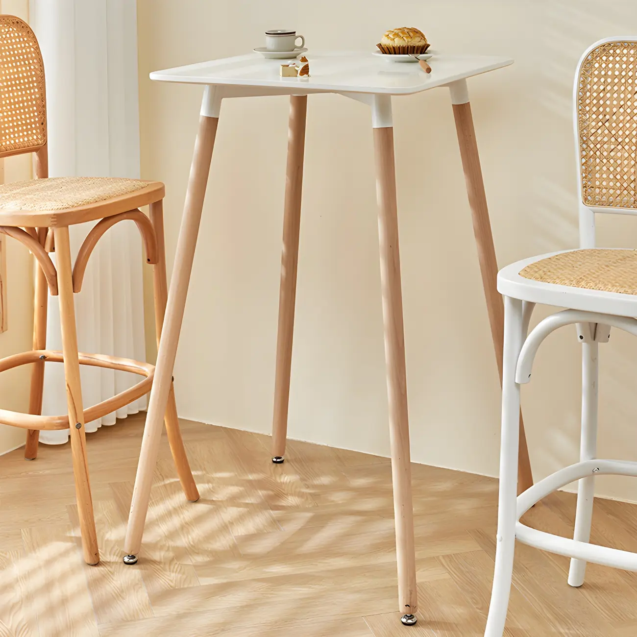 Wooden Natural Finish Square Small Bar Height Table Image - 1 | homeyfad