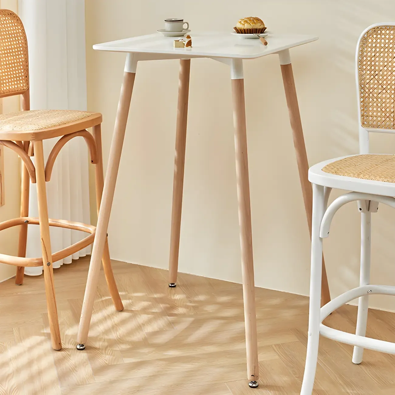 Wooden Natural Finish Square Small Bar Height Table Image - 1