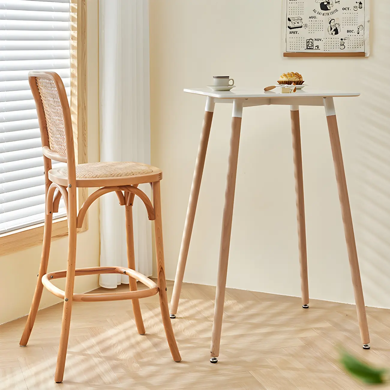 Wooden Natural Finish Square Small Bar Height Table Image - 4 | homeyfad