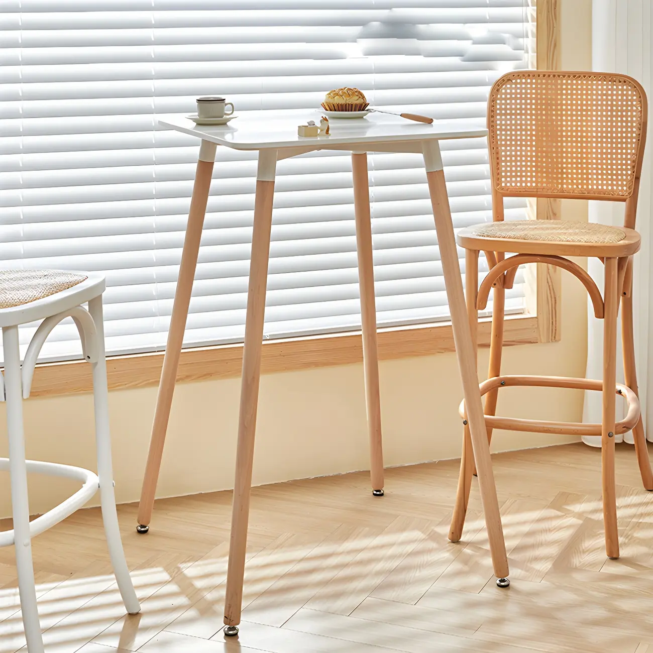 Wooden Natural Finish Square Small Bar Height Table Image - 8 | homeyfad