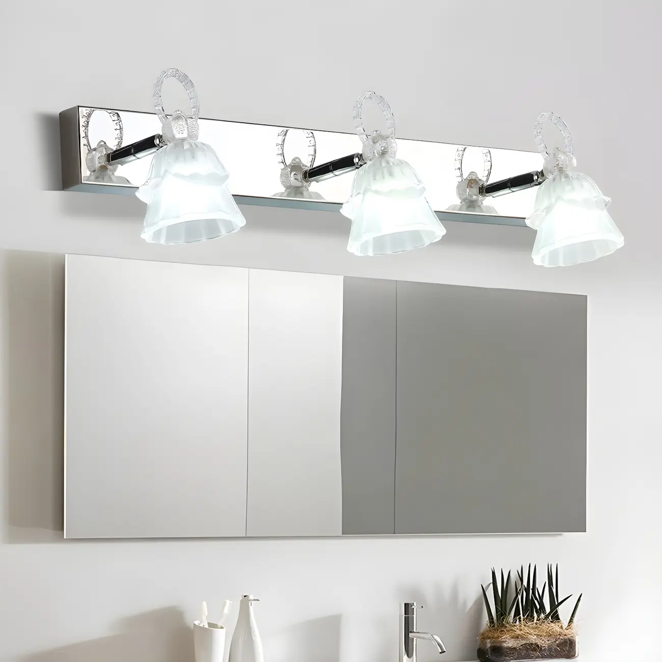 3-Light Modern Silver Glass Vanity Light for Bathroom | homeyfad