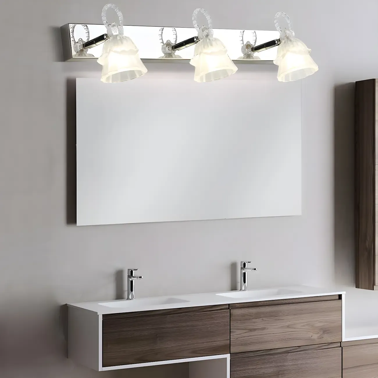 3-Light Modern Silver Glass Vanity Light for Bathroom