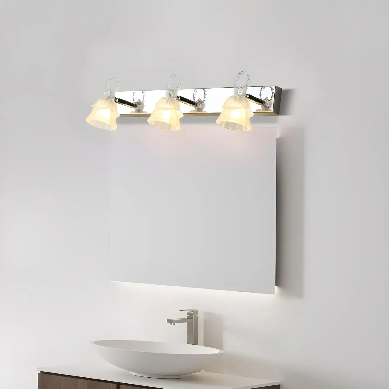 3-Light Modern Silver Glass Vanity Light for Bathroom