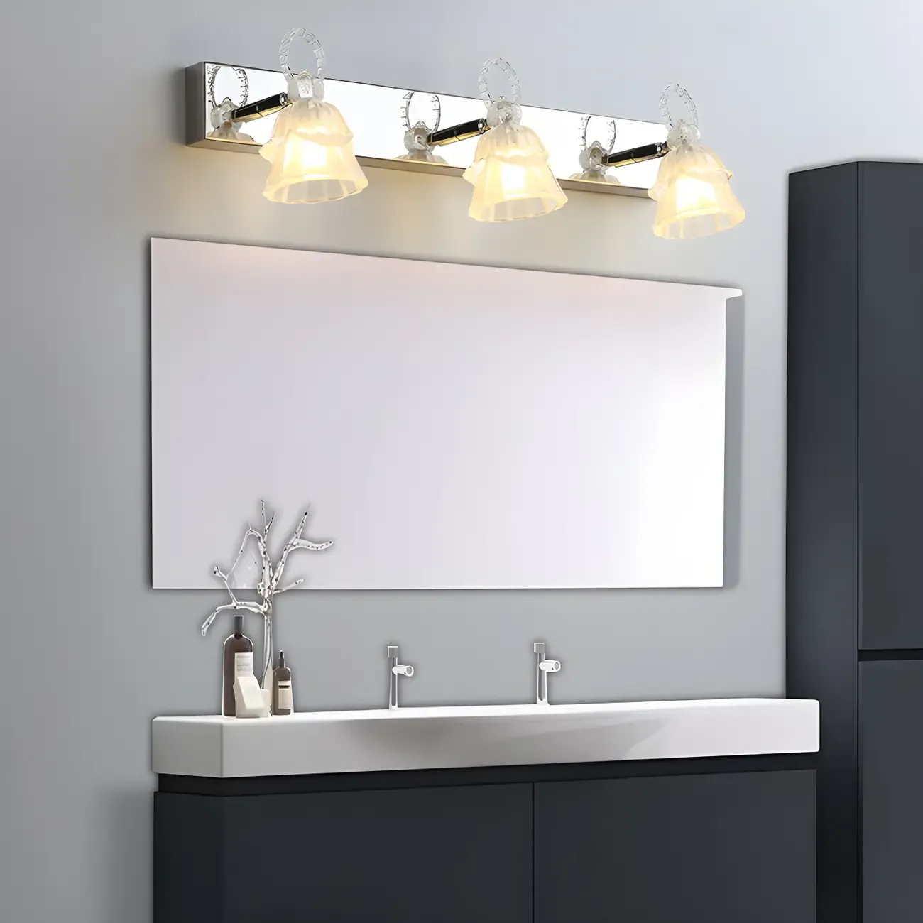 3-Light Modern Silver Glass Vanity Light for Bathroom