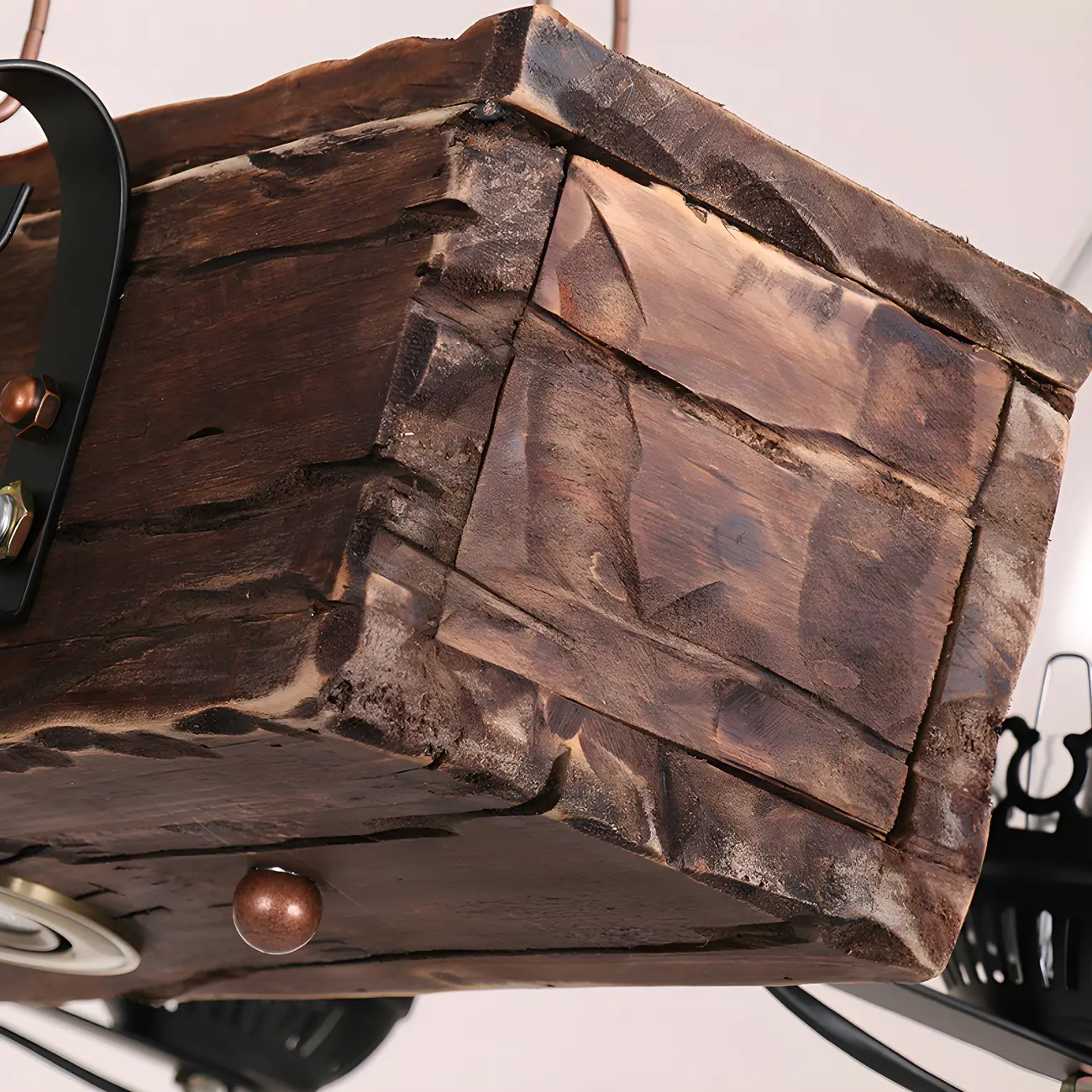 Industrial Rustic Wood Vintage Glass Rectangular Chandelier Image - 4 | homeyfad