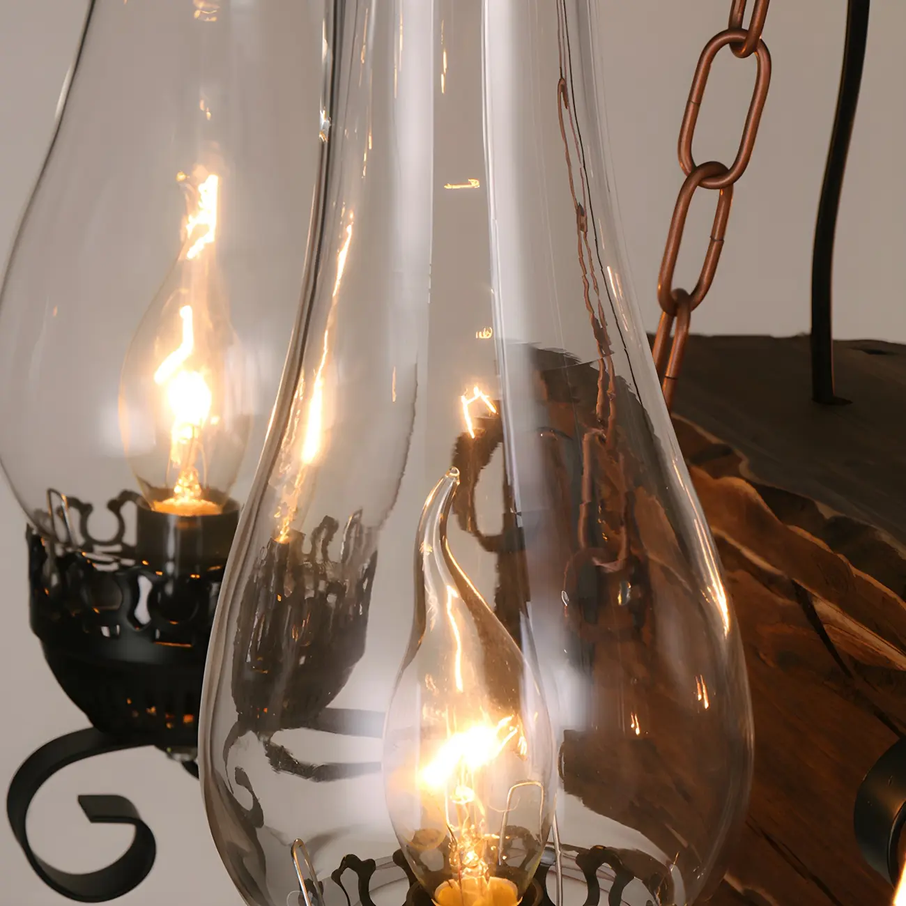 Industrial Rustic Wood Vintage Glass Rectangular Chandelier Image - 3 | homeyfad