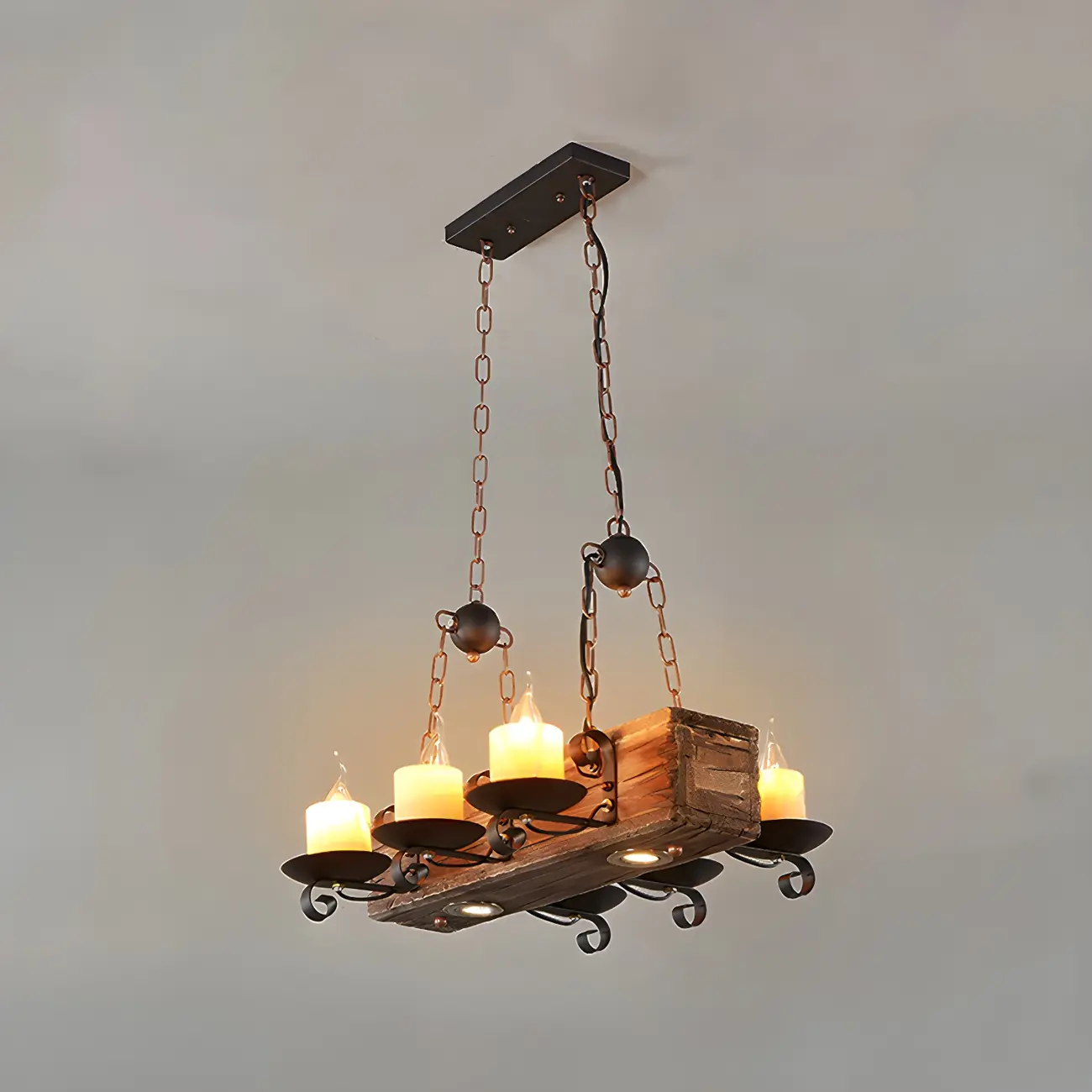 Industrial Rustic Wood Vintage Glass Rectangular Chandelier Image - 7 | homeyfad