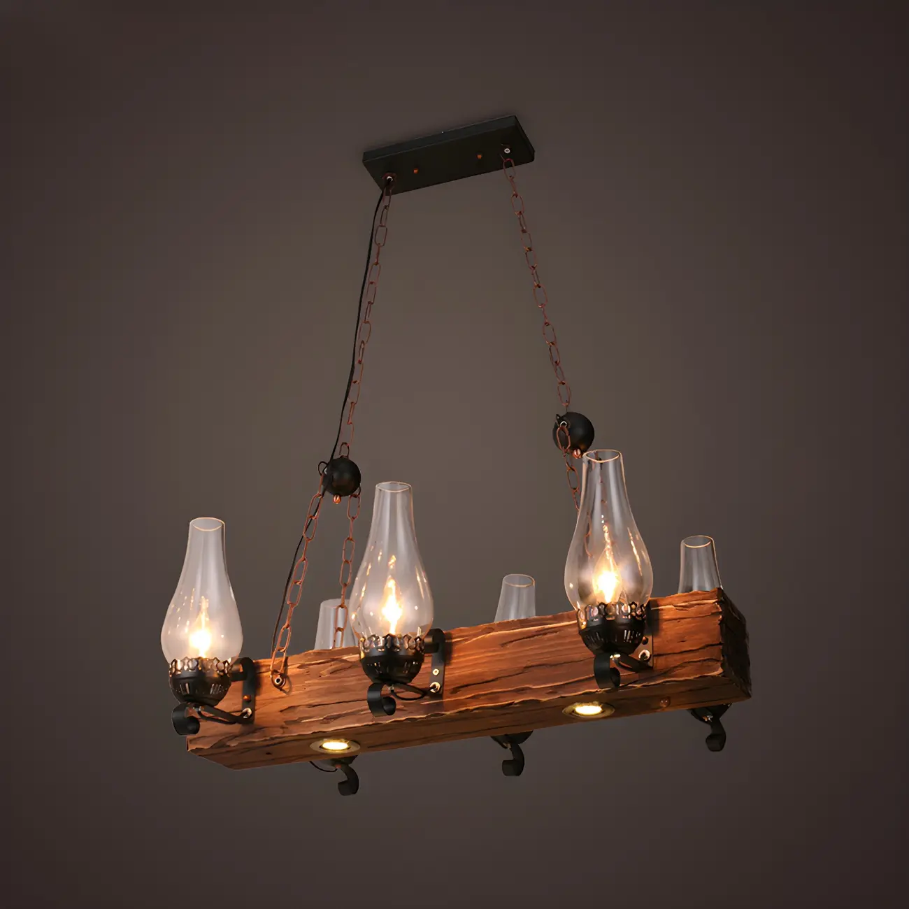 Industrial Rustic Wood Vintage Glass Rectangular Chandelier Image - 9 | homeyfad