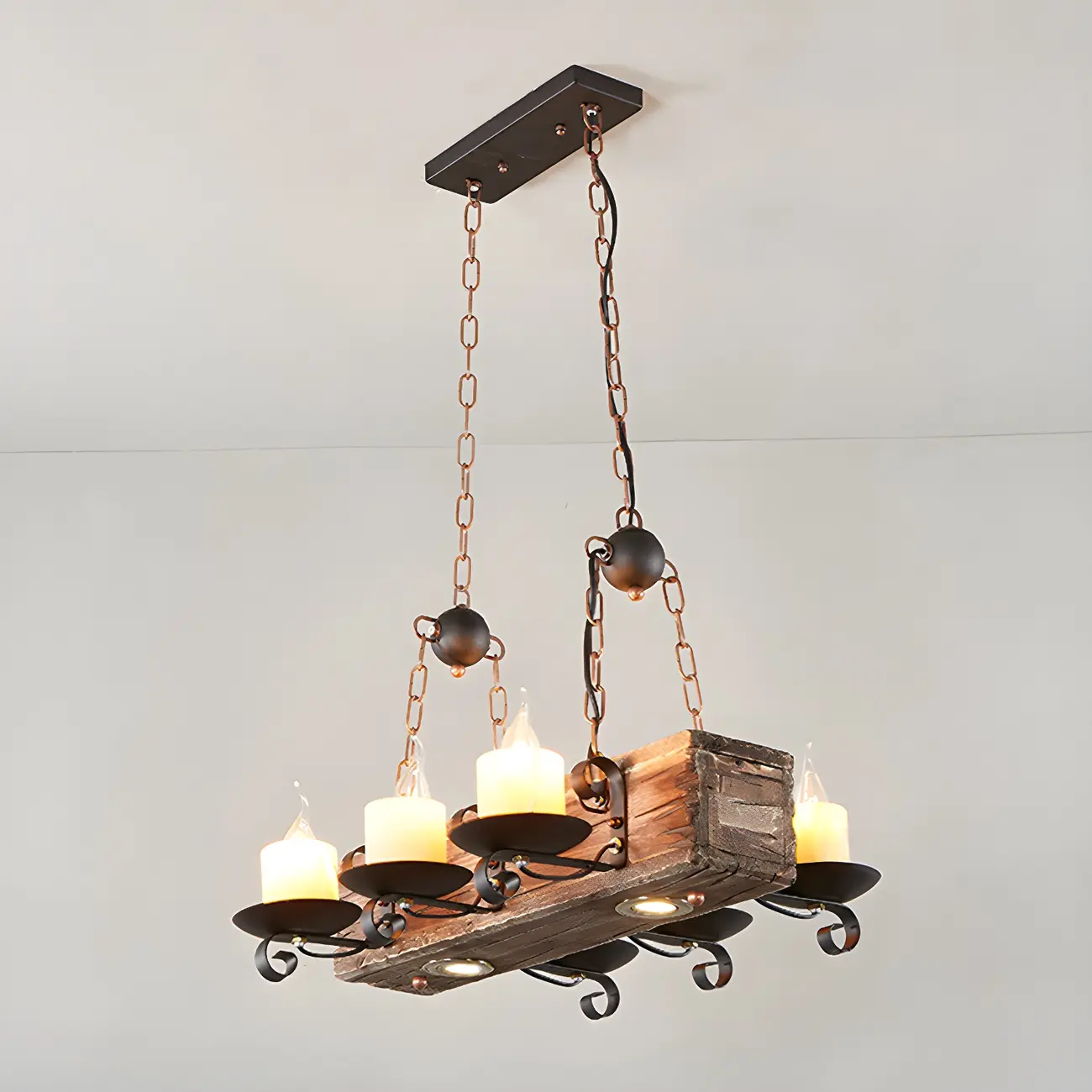 Industrial Rustic Wood Vintage Glass Rectangular Chandelier Image - 11 | homeyfad