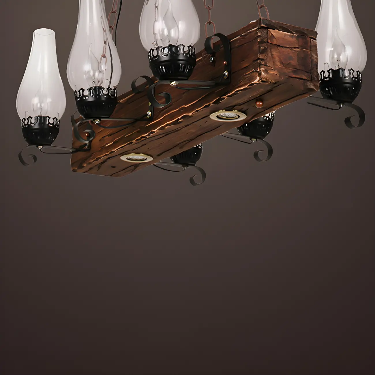 Industrial Rustic Wood Vintage Glass Rectangular Chandelier Image - 13 | homeyfad