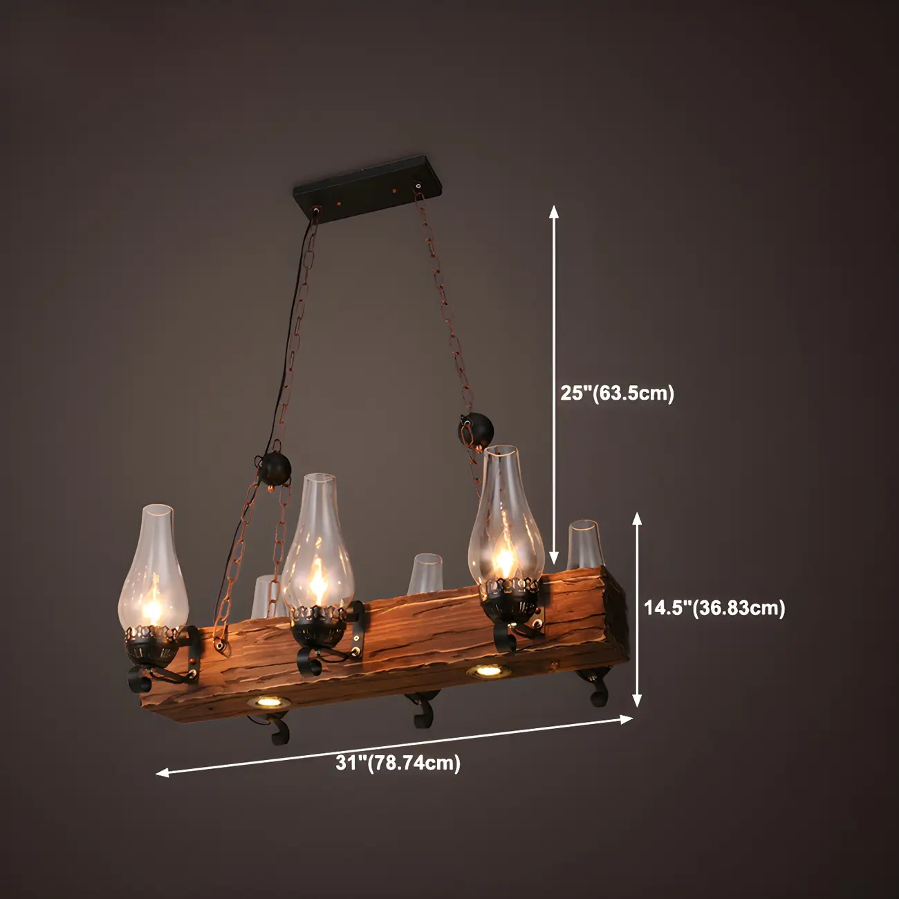Industrial Rustic Wood Vintage Glass Rectangular Chandelier Image - 15 | homeyfad