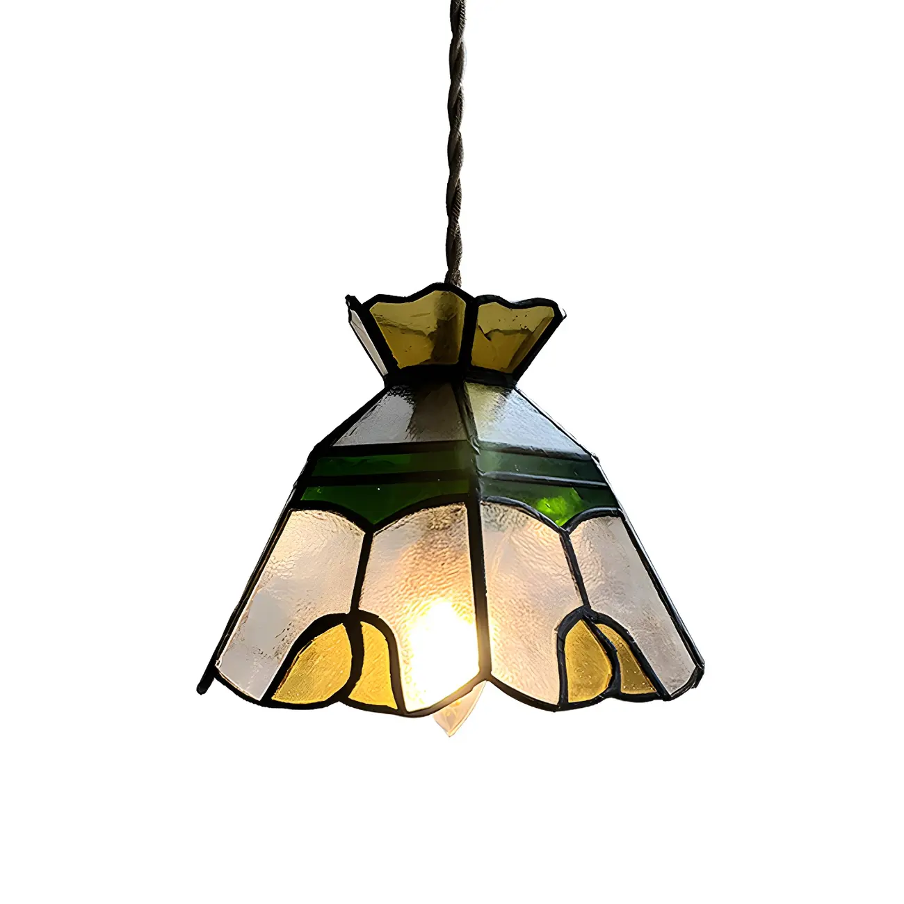 Floral Stained Glass Brass Pendant Light Adjustable Height Image - 5 | homeyfad