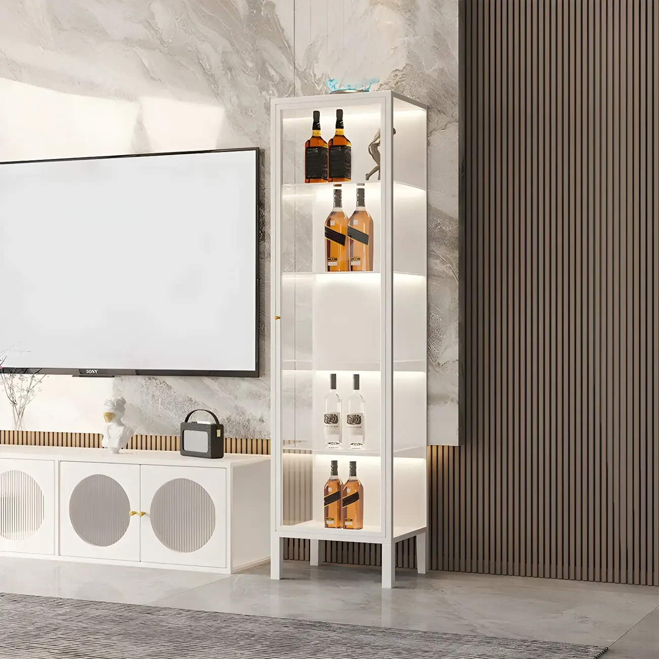 Elegant Metal Black Glass Door Curio Display Cabinet Image - 1