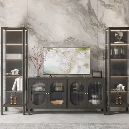 Elegant Metal Black Glass Door Curio Display Cabinet Image - 7