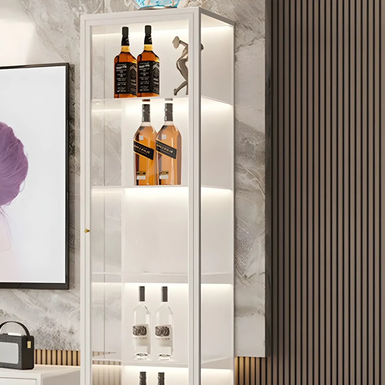 Elegant Metal Black Glass Door Curio Display Cabinet Image - 10 | homeyfad