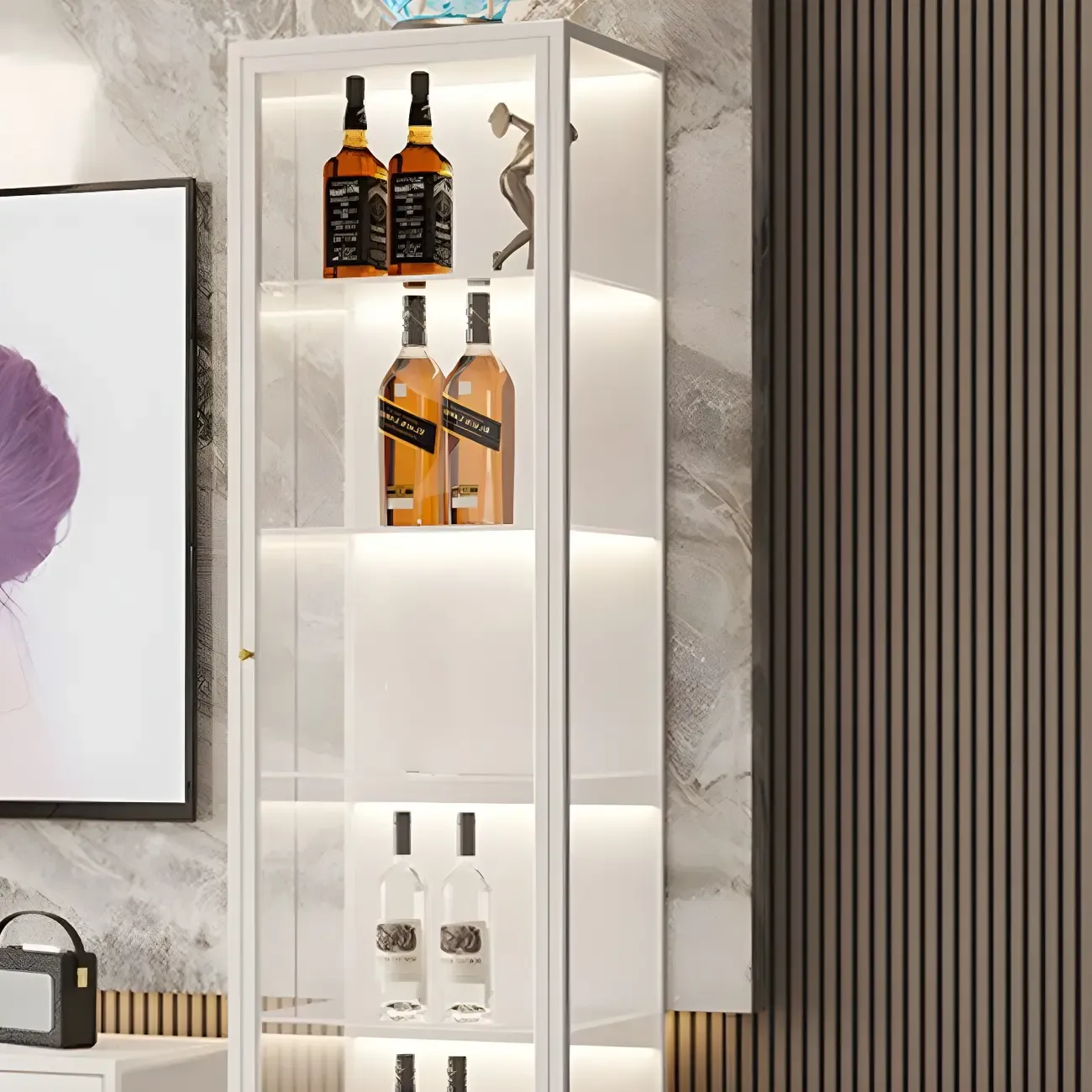 Elegant Metal Black Glass Door Curio Display Cabinet Image - 10