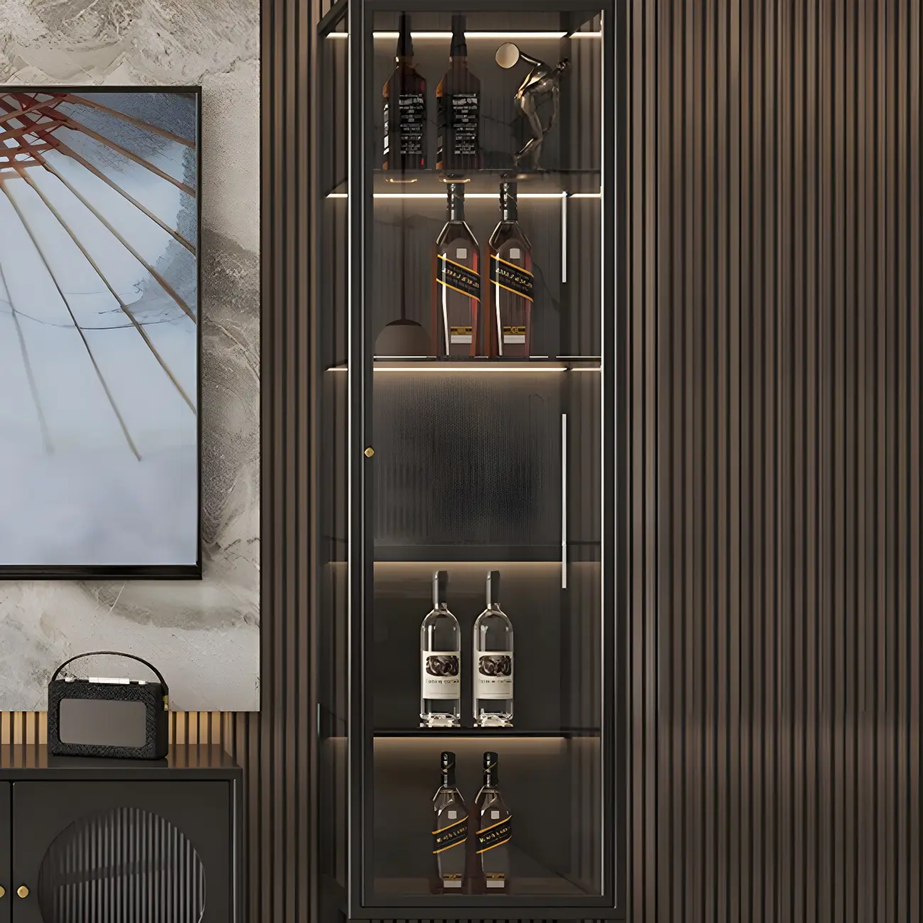 Elegant Metal Black Glass Door Curio Display Cabinet Image - 11 | homeyfad