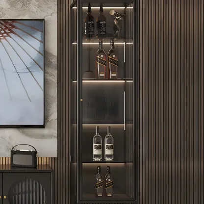 Elegant Metal Black Glass Door Curio Display Cabinet Image - 11