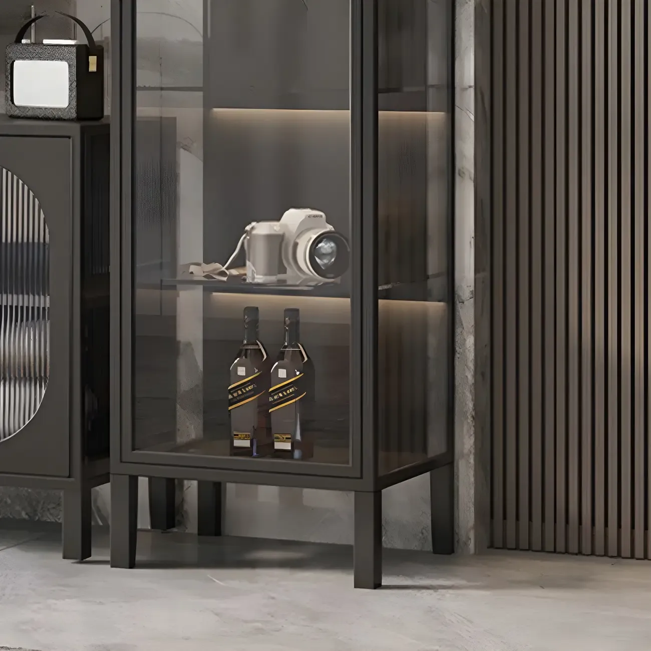 Elegant Metal Black Glass Door Curio Display Cabinet Image - 12