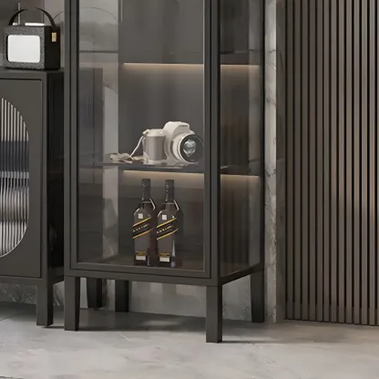 Elegant Metal Black Glass Door Curio Display Cabinet Image - 12