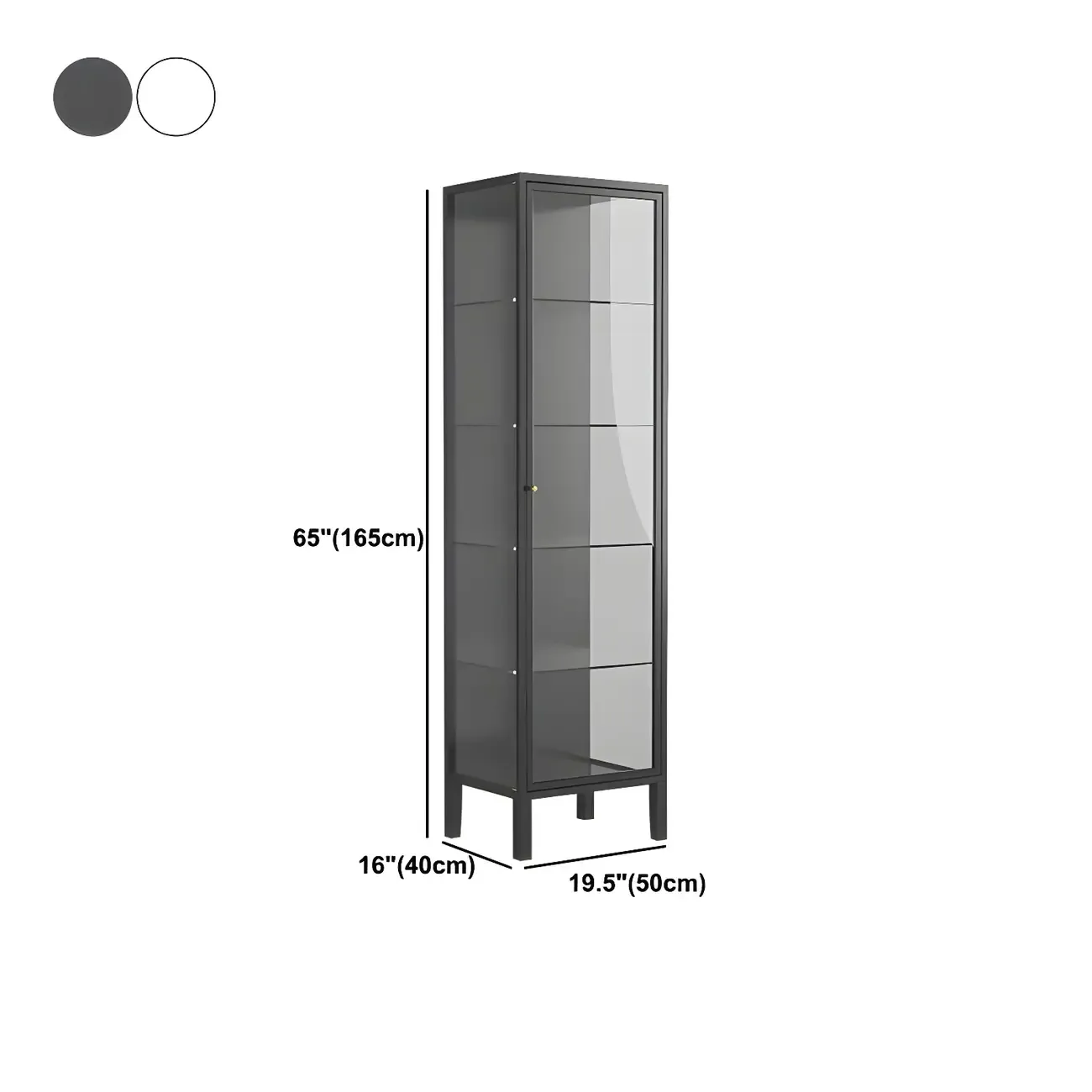 Elegant Metal Black Glass Door Curio Display Cabinet #size
