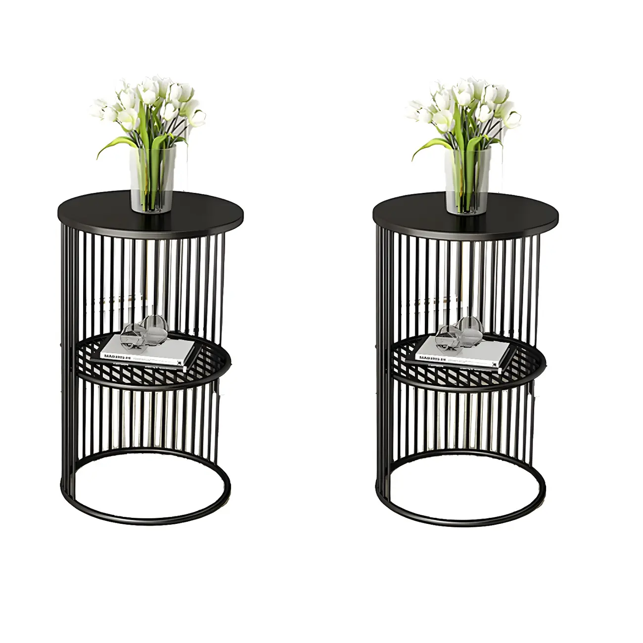 Round 2 Tiers Metal Frame Storage Side Tables Gold Image - 6 | homeyfad