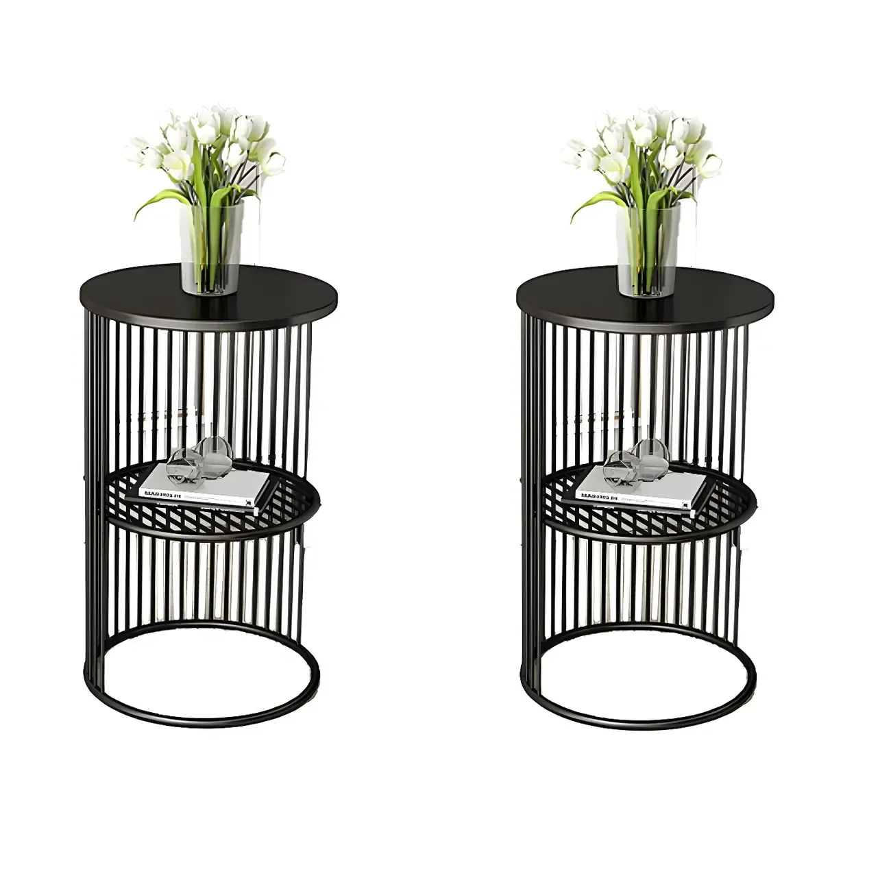 Round 2 Tiers Metal Frame Storage Side Tables Gold Image - 6