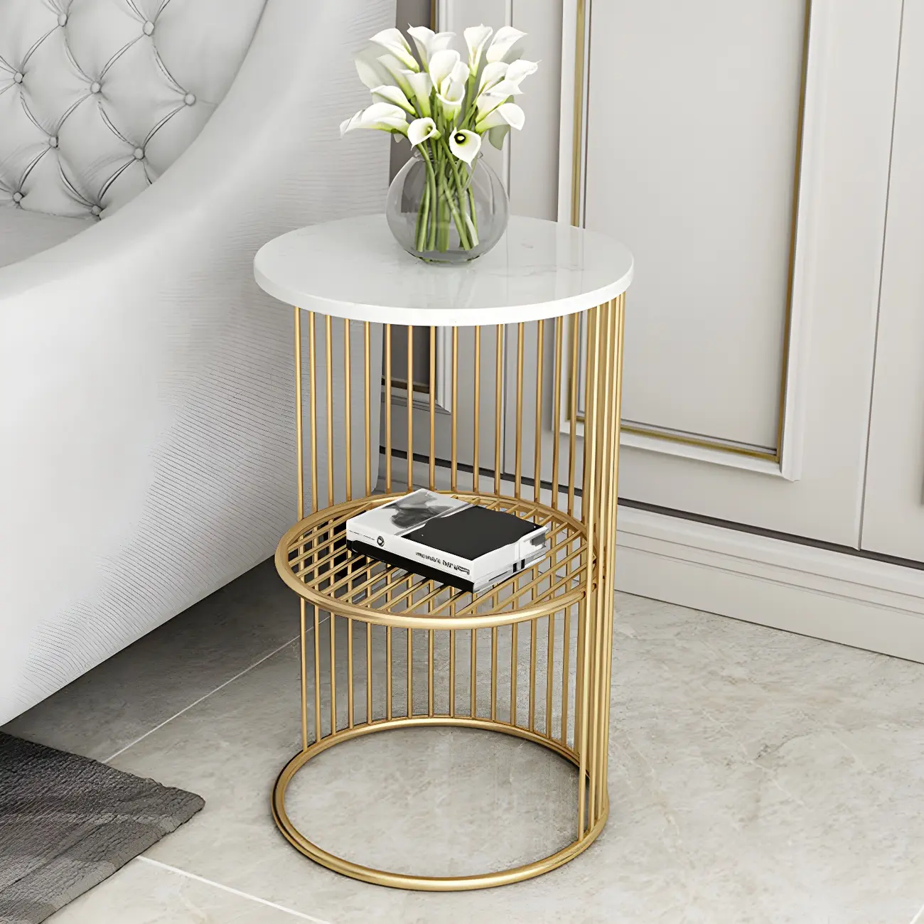 Round 2 Tiers Metal Frame Storage Side Tables Gold Image - 2 | homeyfad