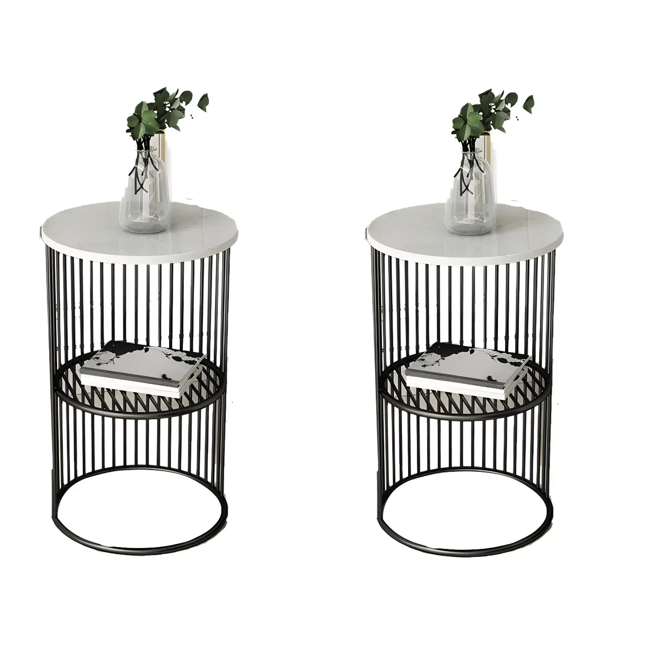 Round 2 Tiers Metal Frame Storage Side Tables Gold Image - 7 | homeyfad