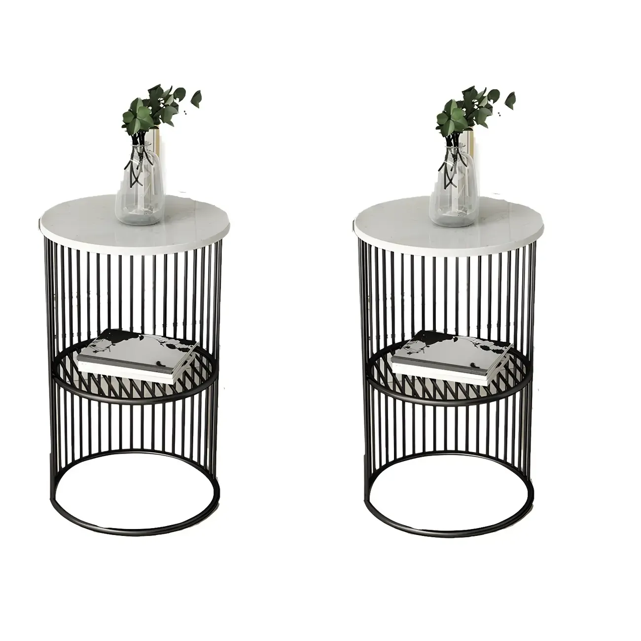 Round 2 Tiers Metal Frame Storage Side Tables Gold Image - 7