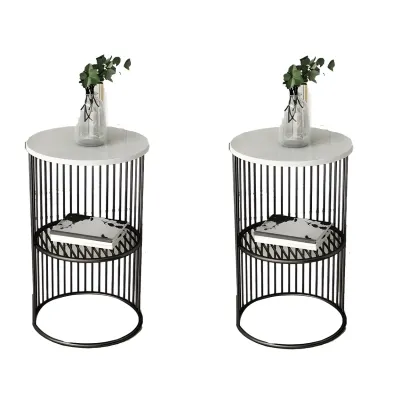 Round 2 Tiers Metal Frame Storage Side Tables Gold Image - 7