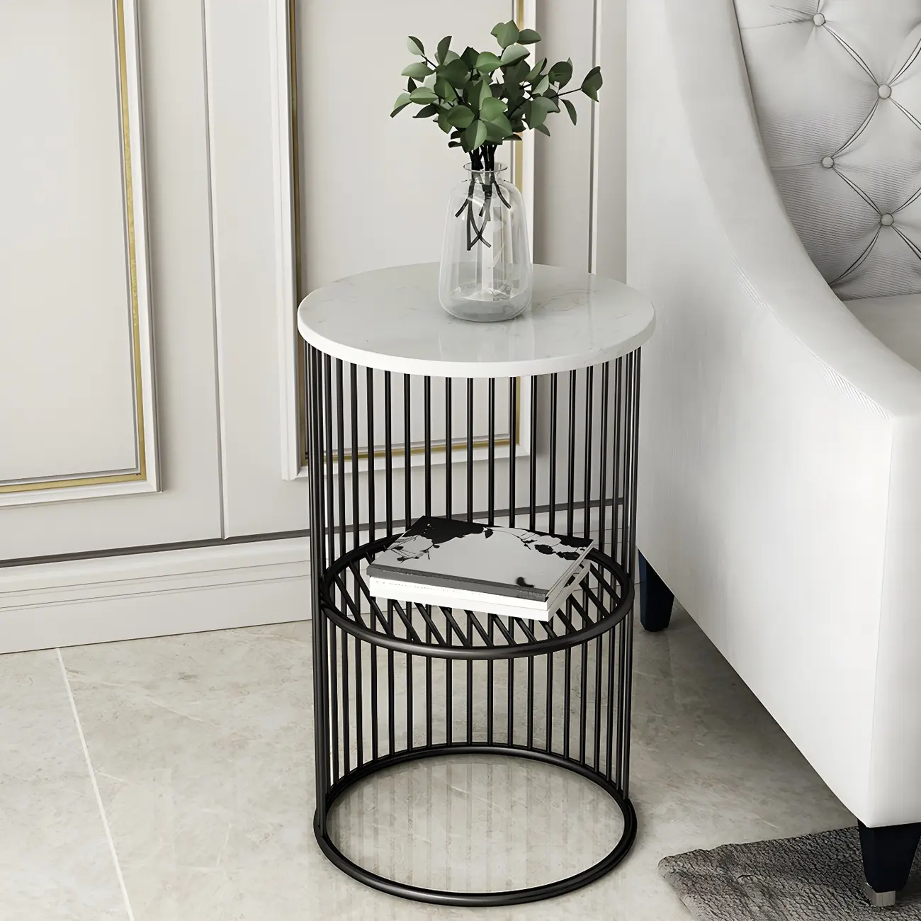 Round 2 Tiers Metal Frame Storage Side Tables Gold Image - 5 | homeyfad