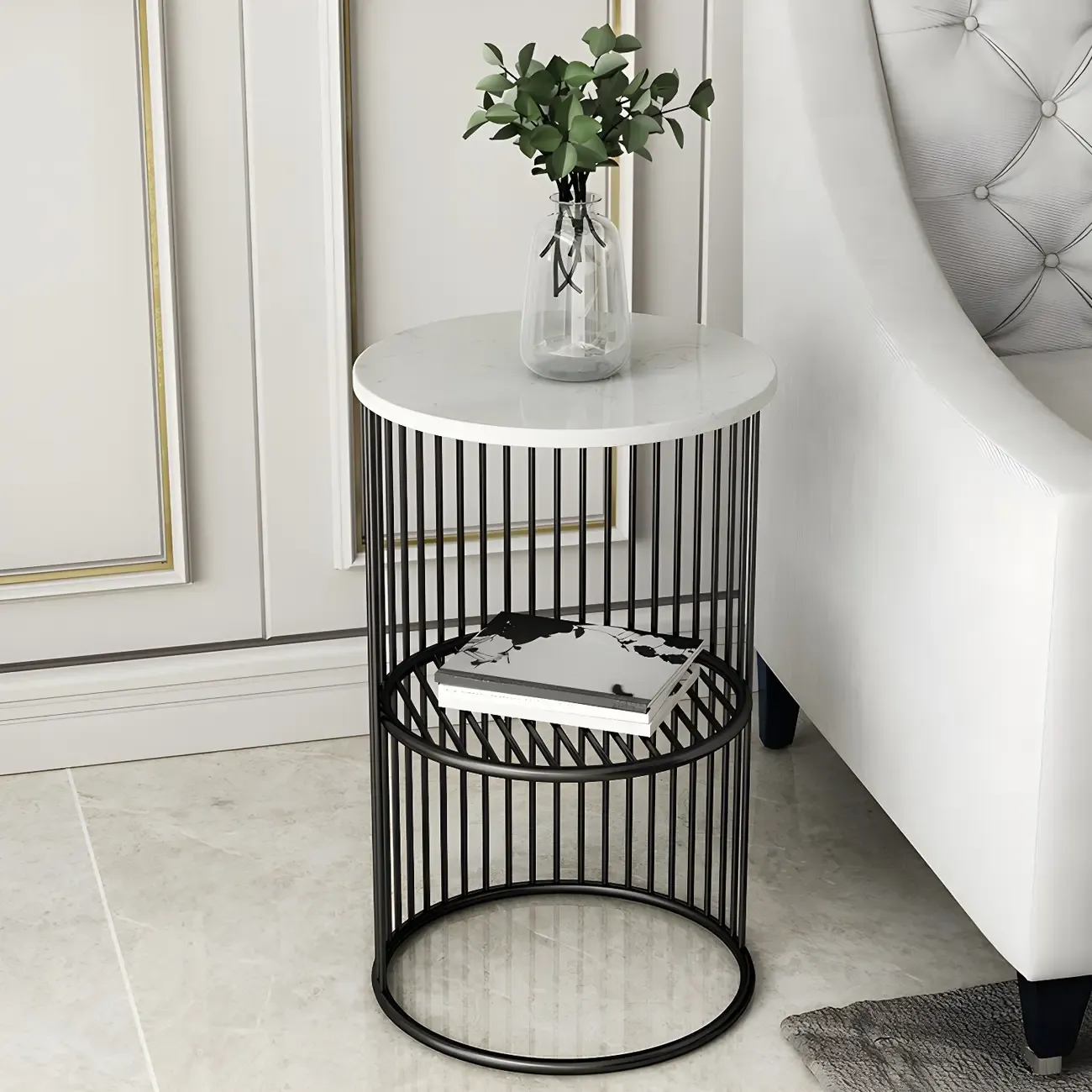 Round 2 Tiers Metal Frame Storage Side Tables Gold Image - 5