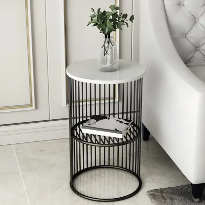 Round 2 Tiers Metal Frame Storage Side Tables Gold Image - 5