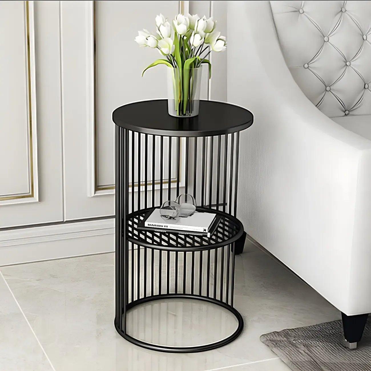 Round 2 Tiers Metal Frame Storage Side Tables Gold Image - 4