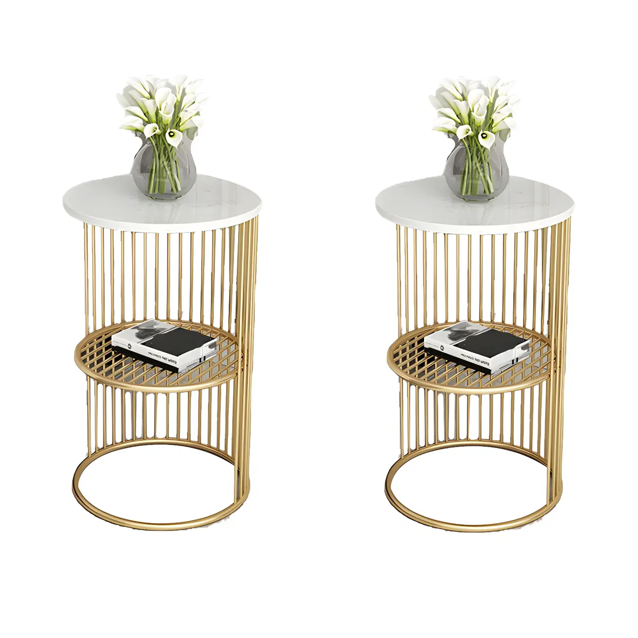 Round 2 Tiers Metal Frame Storage Side Tables Gold Image - 9 | homeyfad