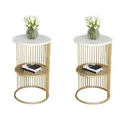 Round 2 Tiers Metal Frame Storage Side Tables Gold Image - 9