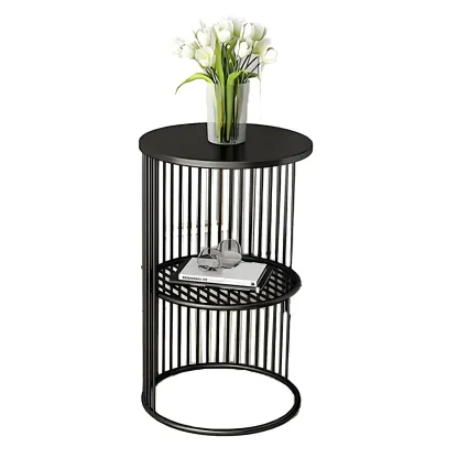 Round 2 Tiers Metal Frame Storage Side Tables Gold Image - 10