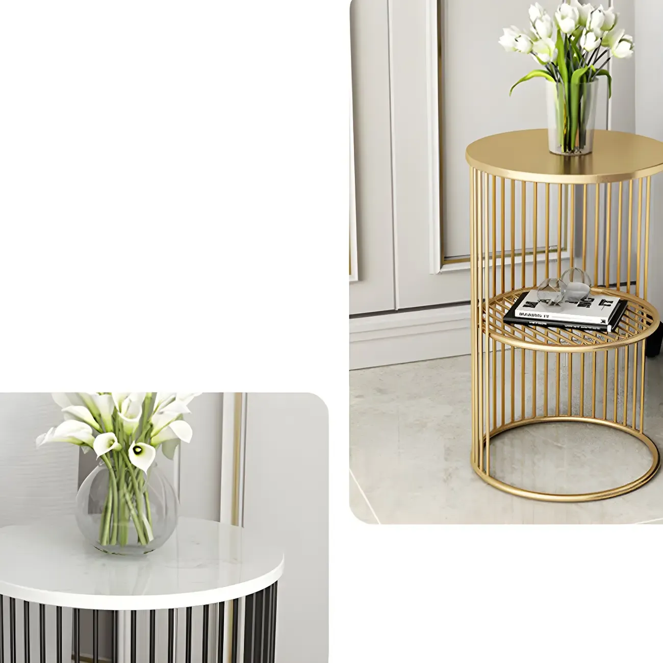 Round 2 Tiers Metal Frame Storage Side Tables Gold Image - 11