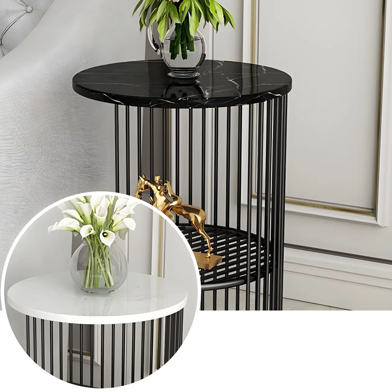 Round 2 Tiers Metal Frame Storage Side Tables Gold Image - 12 | homeyfad