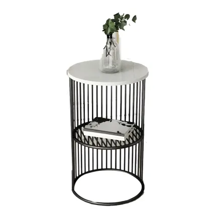 Round 2 Tiers Metal Frame Storage Side Tables Gold Image - 14