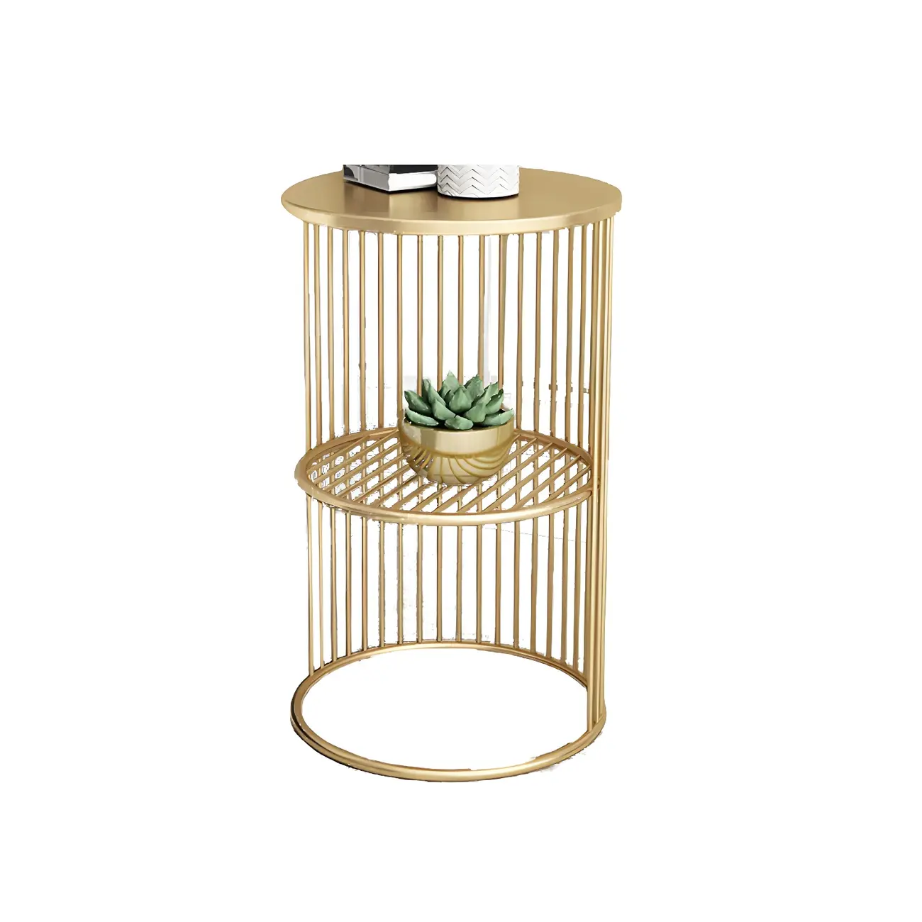 Round 2 Tiers Metal Frame Storage Side Tables Gold Image - 15 | homeyfad