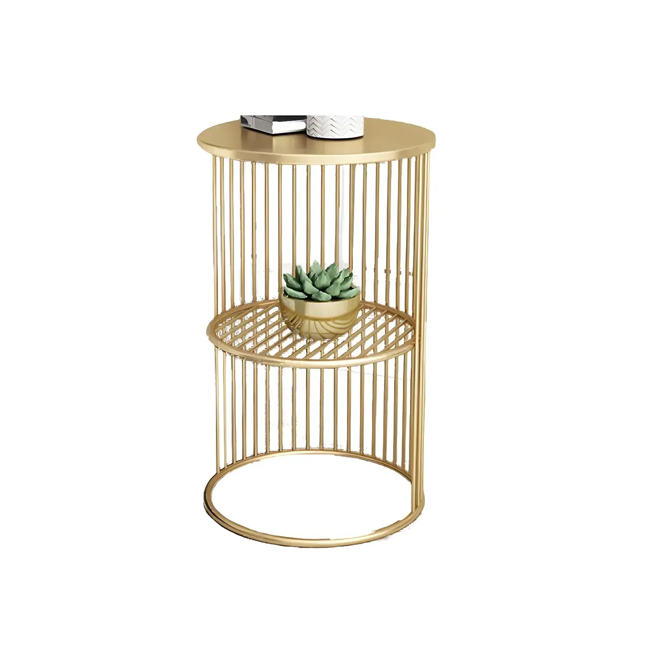 Round 2 Tiers Metal Frame Storage Side Tables Gold Image - 15