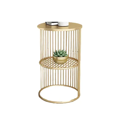 Round 2 Tiers Metal Frame Storage Side Tables Gold Image - 15