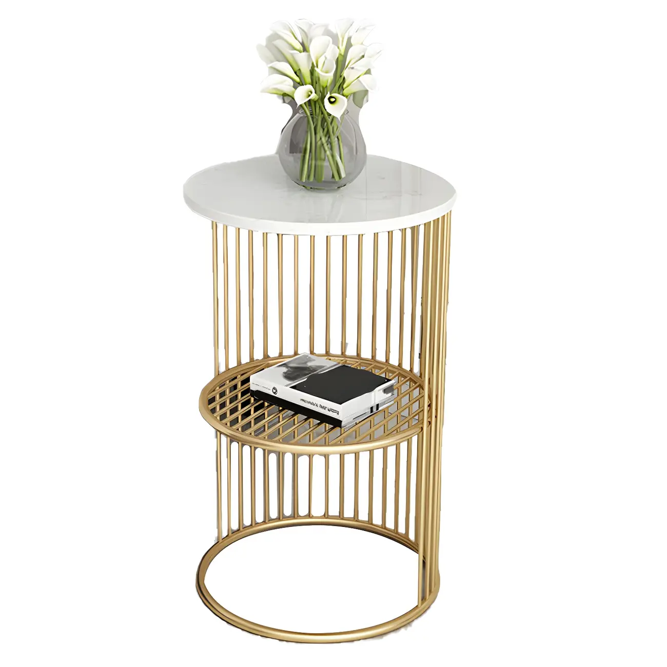 Round 2 Tiers Metal Frame Storage Side Tables Gold Image - 16 | homeyfad